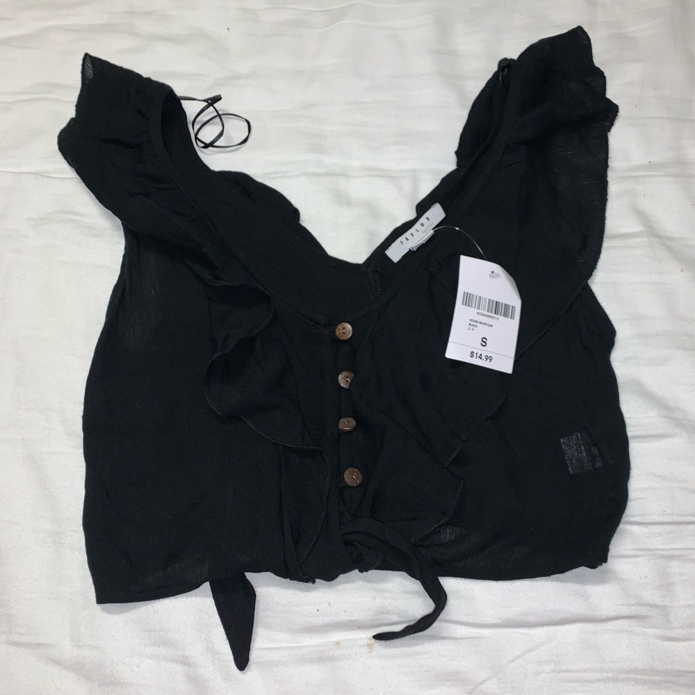 Black Button Crop Top